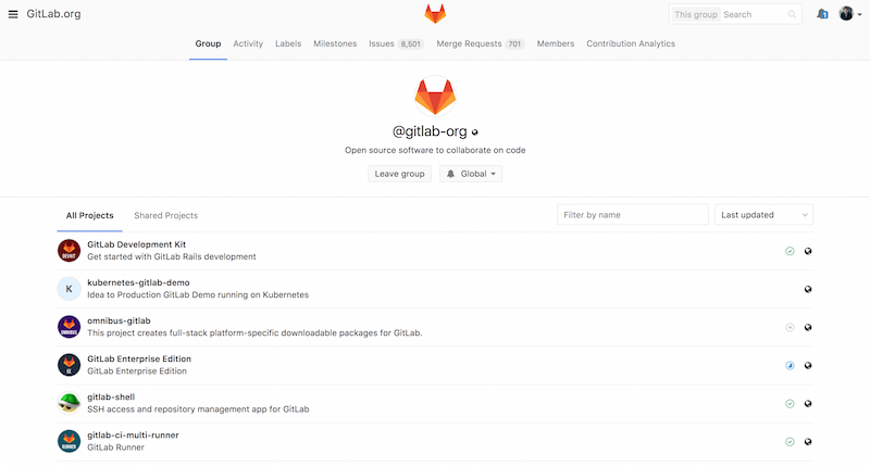 GitLab qrup idarəetmə ekranı