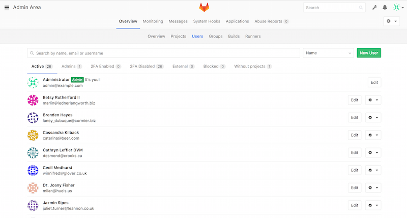 GitLab 사용자의 관리 화면