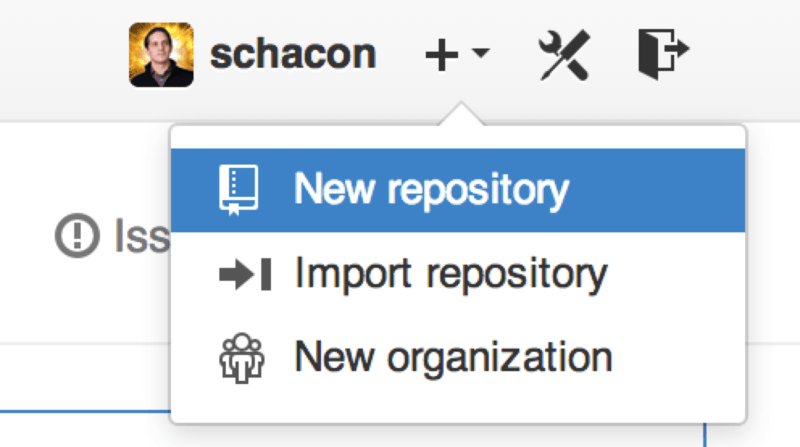 The “new repository” dropdown