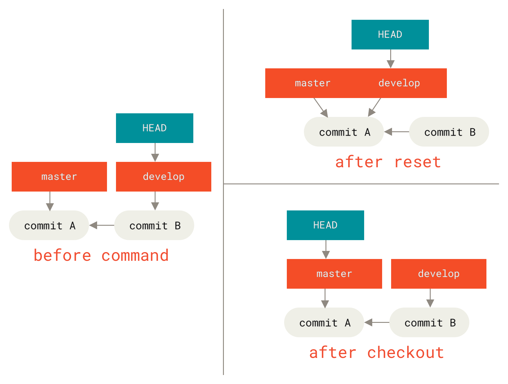 `git checkout` in `git reset`