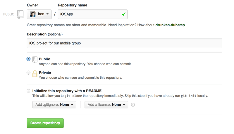 Η φόρμα ``New repository''.